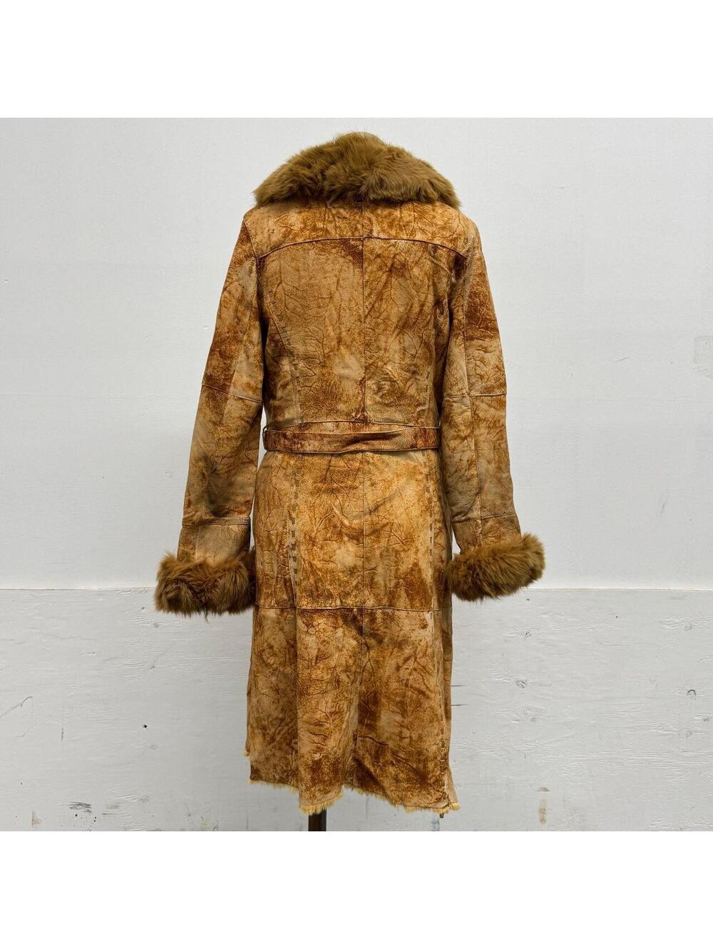 Vintage Y2K Penny Lane Suede Trench Coat w Fox Fur Collar Rabbit Lining - Picture 2 of 8